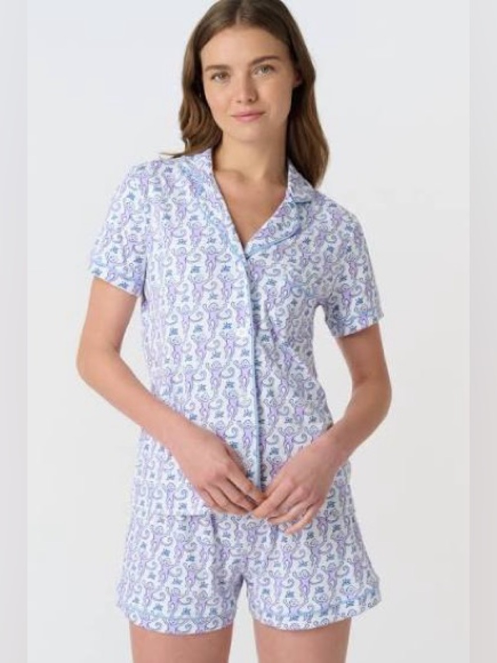 Lavender or Pink Monkey Pajama Short-Sleeve Set